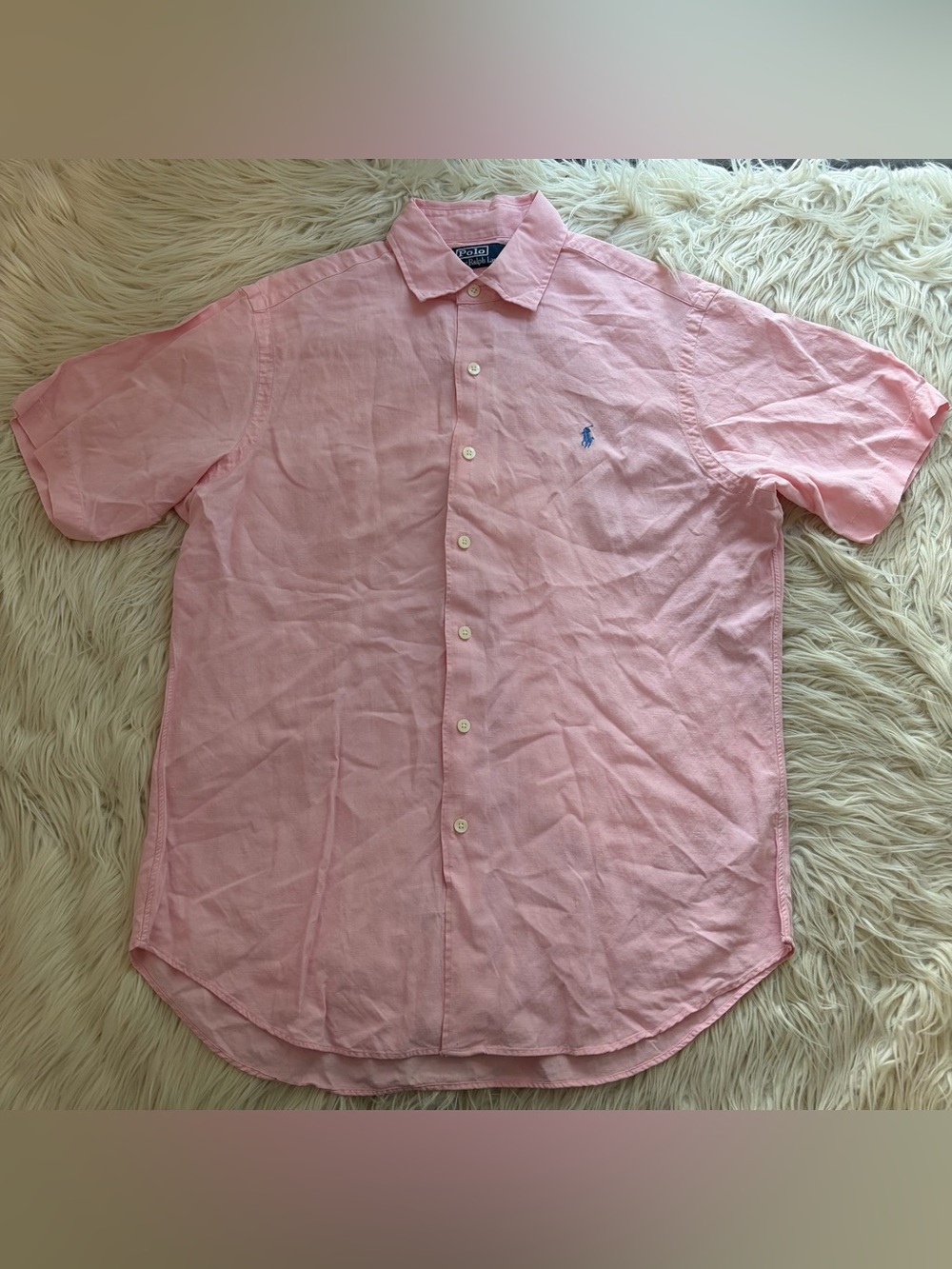 Vintage 90s Polo Ralph Lauren Camp Linen Silk Shirt Button Up Pink Men’s Size M